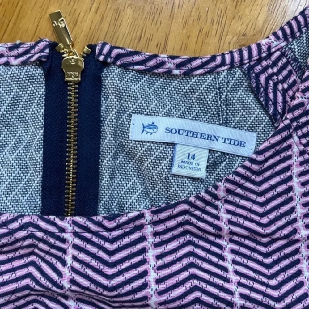 Southern Tide Pink Navy Crop Top Blouse Shirt Cotton Cap Sleeve Back Zip, Size L - Picture 7 of 12